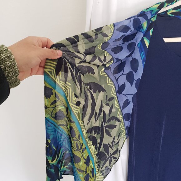 Cascais Woman Navy Blue Multicolor Unique Short Sleeve Formal Long Dress Size 10 - Picture 9 of 13